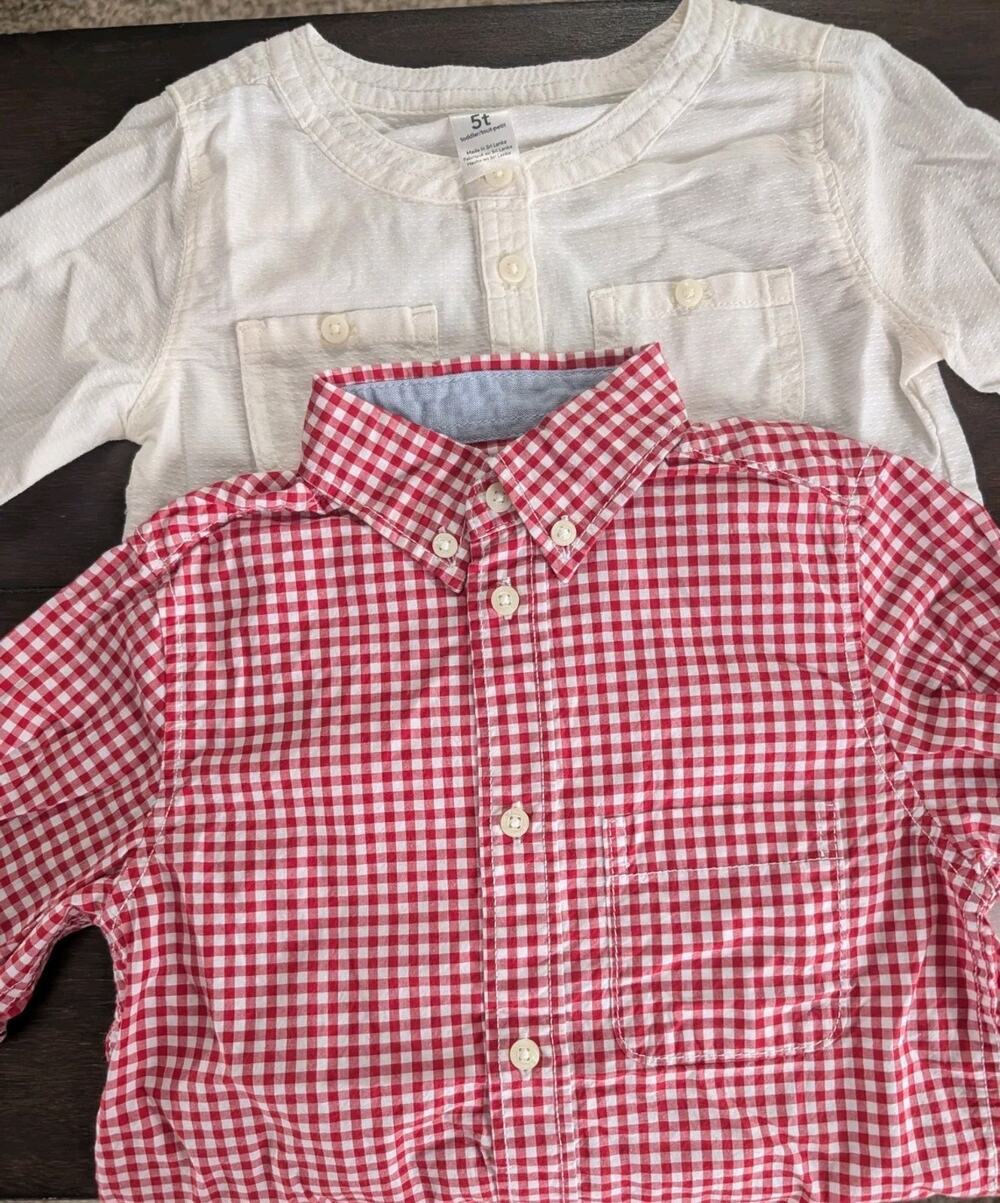 Lot of 2 Boys' Long Sleeve Button-Up Shirts: Carter's & H&M NWT 4T 5T WHITE RED